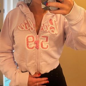 Barbie Pink Zip Up cropped Hoodie Jacket